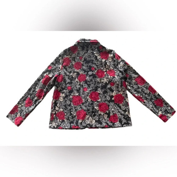 Briggs New York Black Floral Print Faux Suede Button Down Jacket Women’s Large - Picture 4 of 12